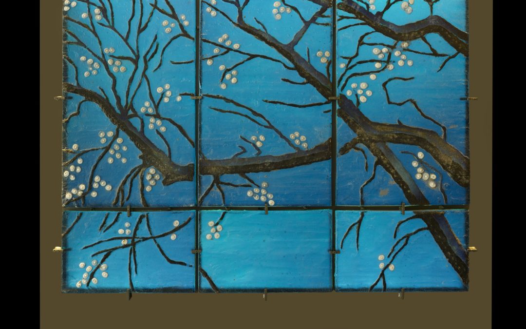 cast glass Night Blossom windowpane by Marlene Rose